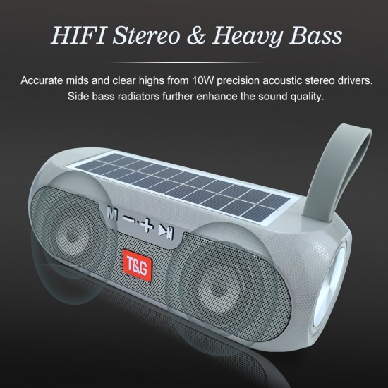 TG Portable Column Wireless Speaker, Stereo Music Box Solar Rechargeable Power Bank Boombox MP3 Speaker Outdoor Waterproof Speaker