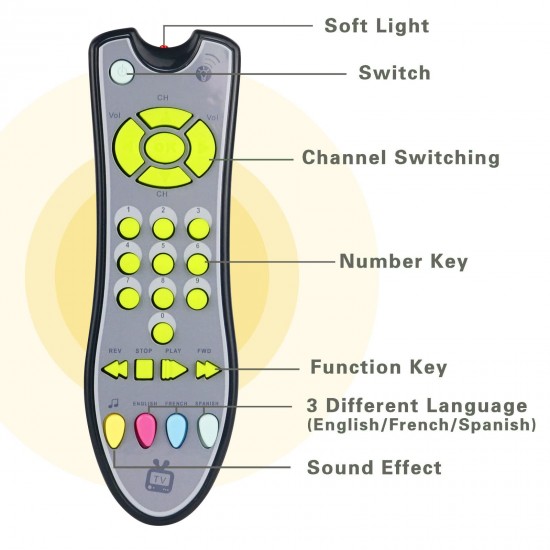 Baby TV Remote Control Toy With Sound Light, Realistic Learning Education Toys With English Spanish French, Toddler Musical Toy, Gifts For Girls Boys