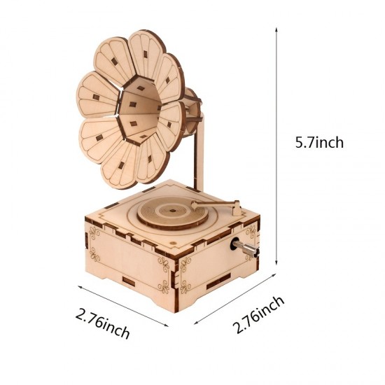 DIY 3D Wooden Puzzle Phonograph Music Box Model Kits Toys For Children Hand Shake Assembly Toy Gifts Home Decoration